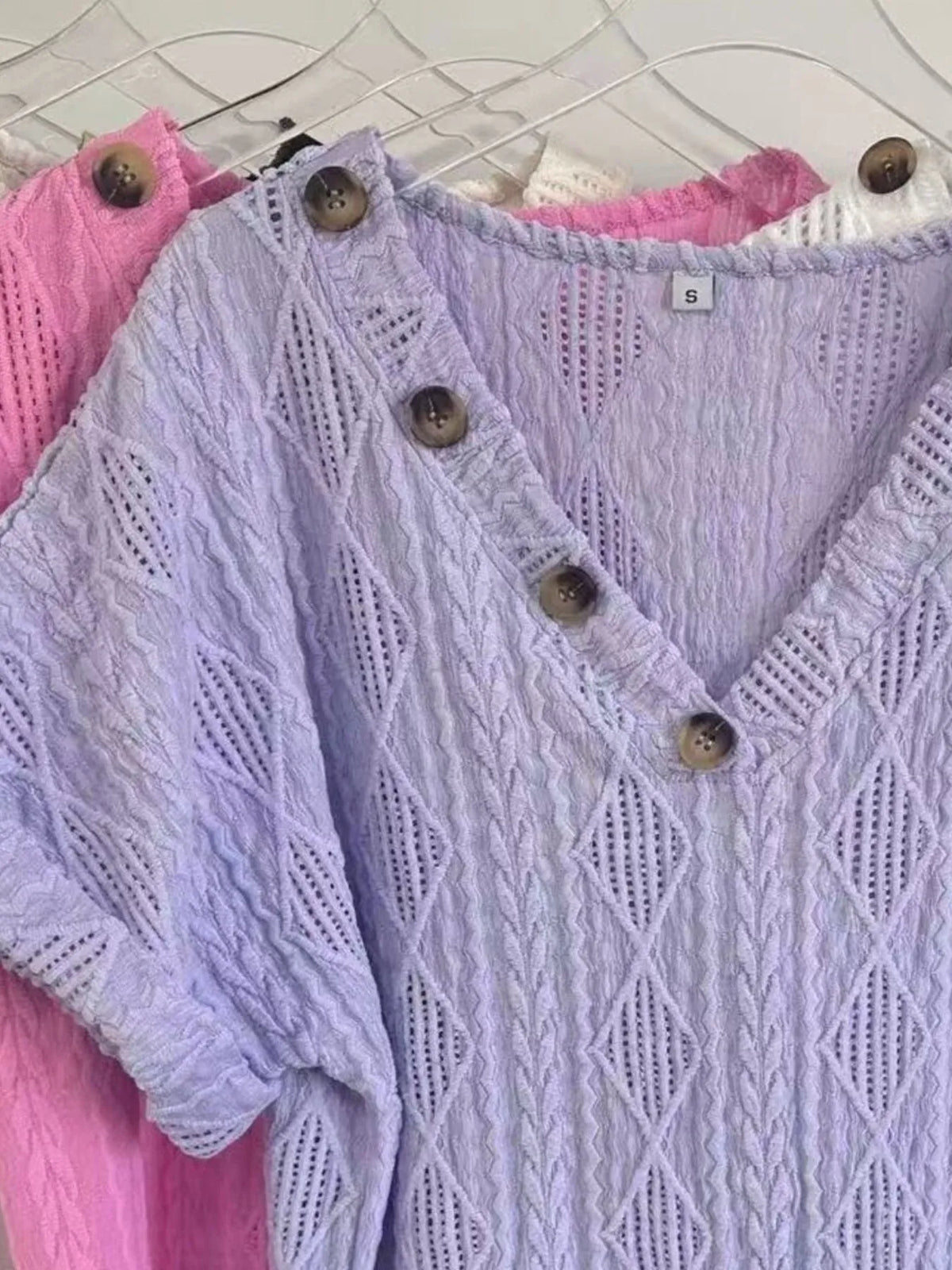 Textured V-Neck Short Sleeve Top