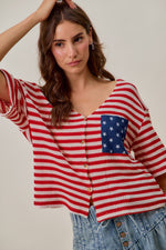 SO ME Stripe Waffle Knit Fourth Of July Cardigan Top