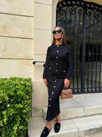 Textured Decor Button Midi Dress