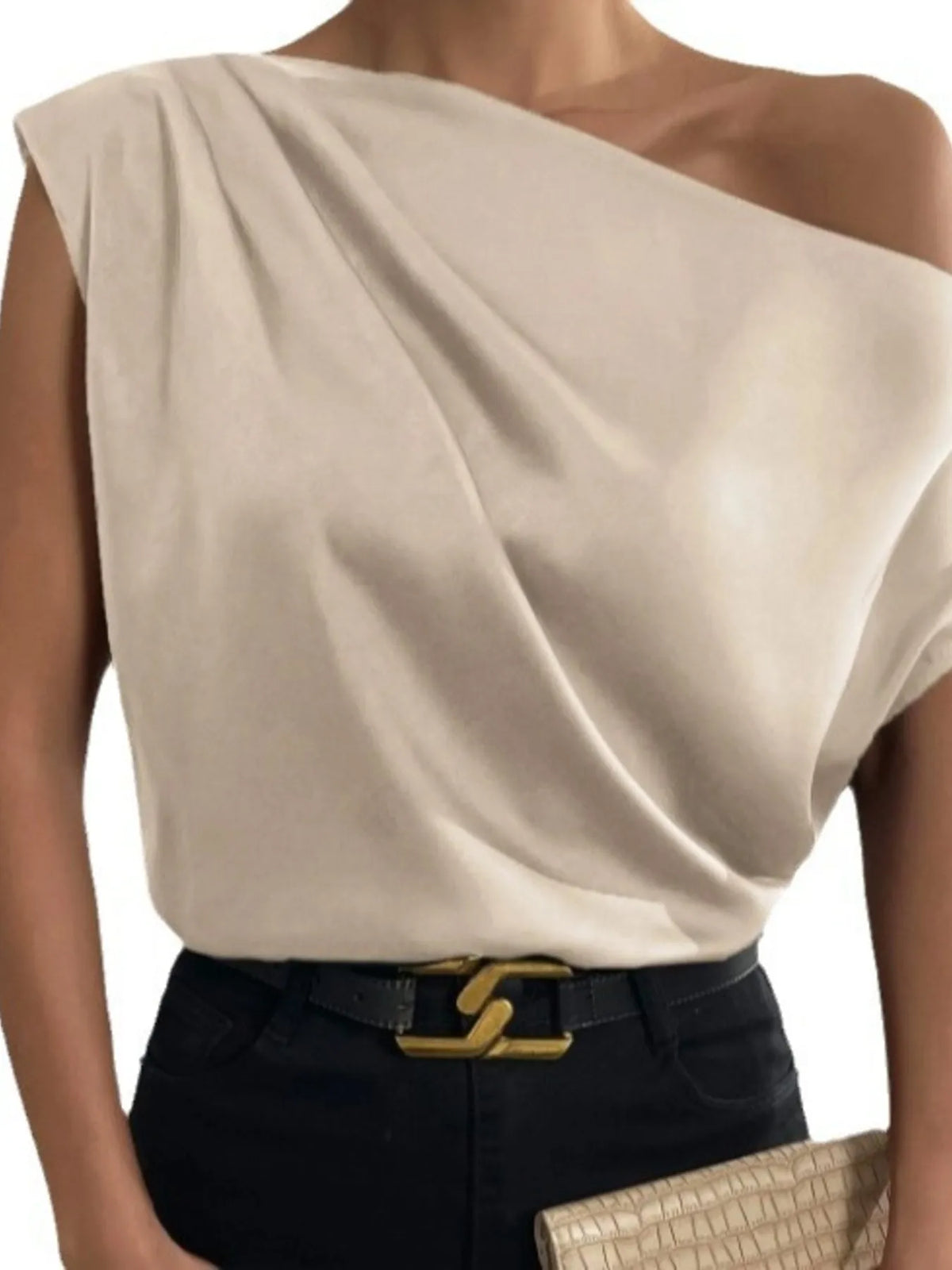 Asymmetrica One-Shoulder Draped Blouse - Ladyez