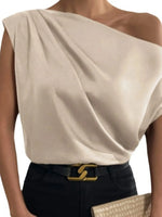 Asymmetrica One-Shoulder Draped Blouse - Ladyez