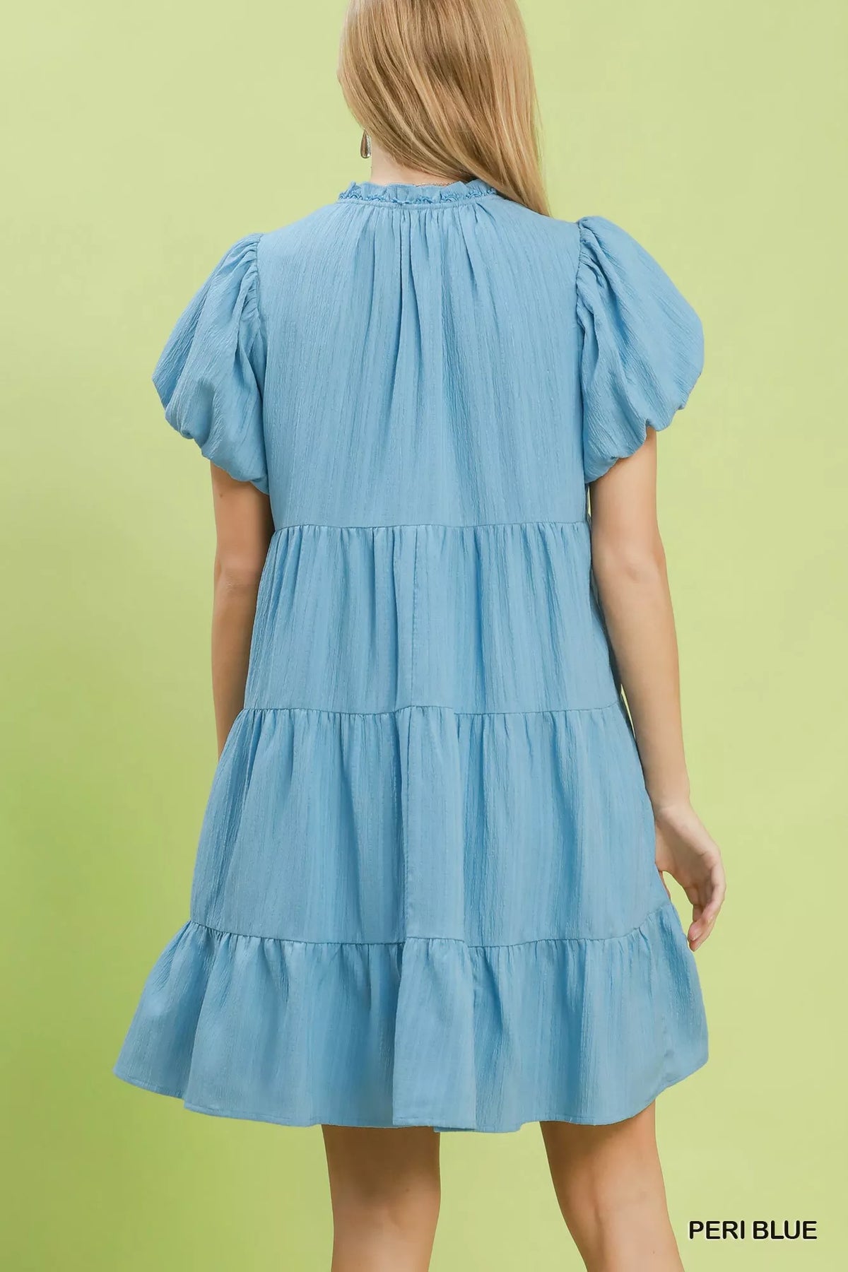 Umgee Puff Sleeve Tiered Babydoll Dress