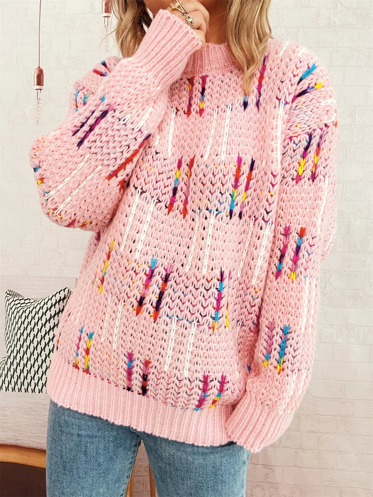 Colorful Round Neck Long Sleeve Sweater