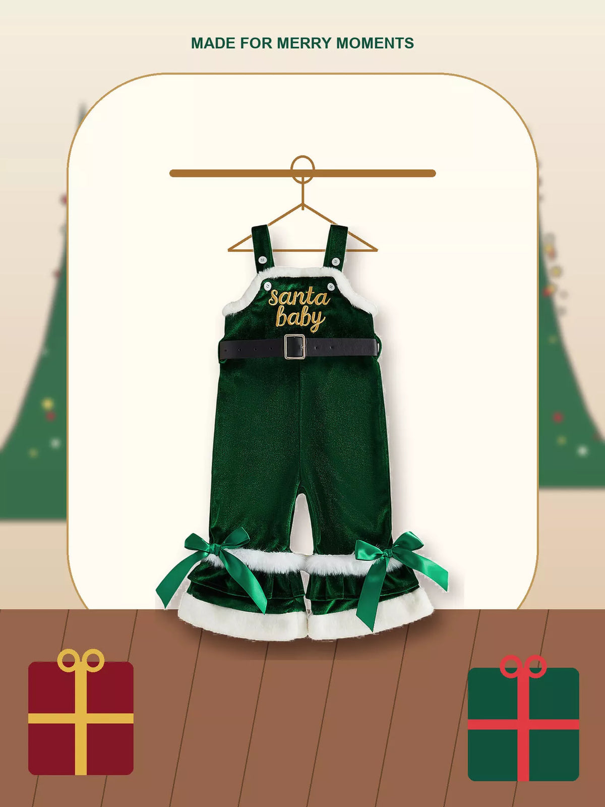 Children's Santa Baby Velvet Christmas Overalls