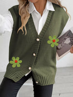 Flower V-Neck Sleeveless Cardigan