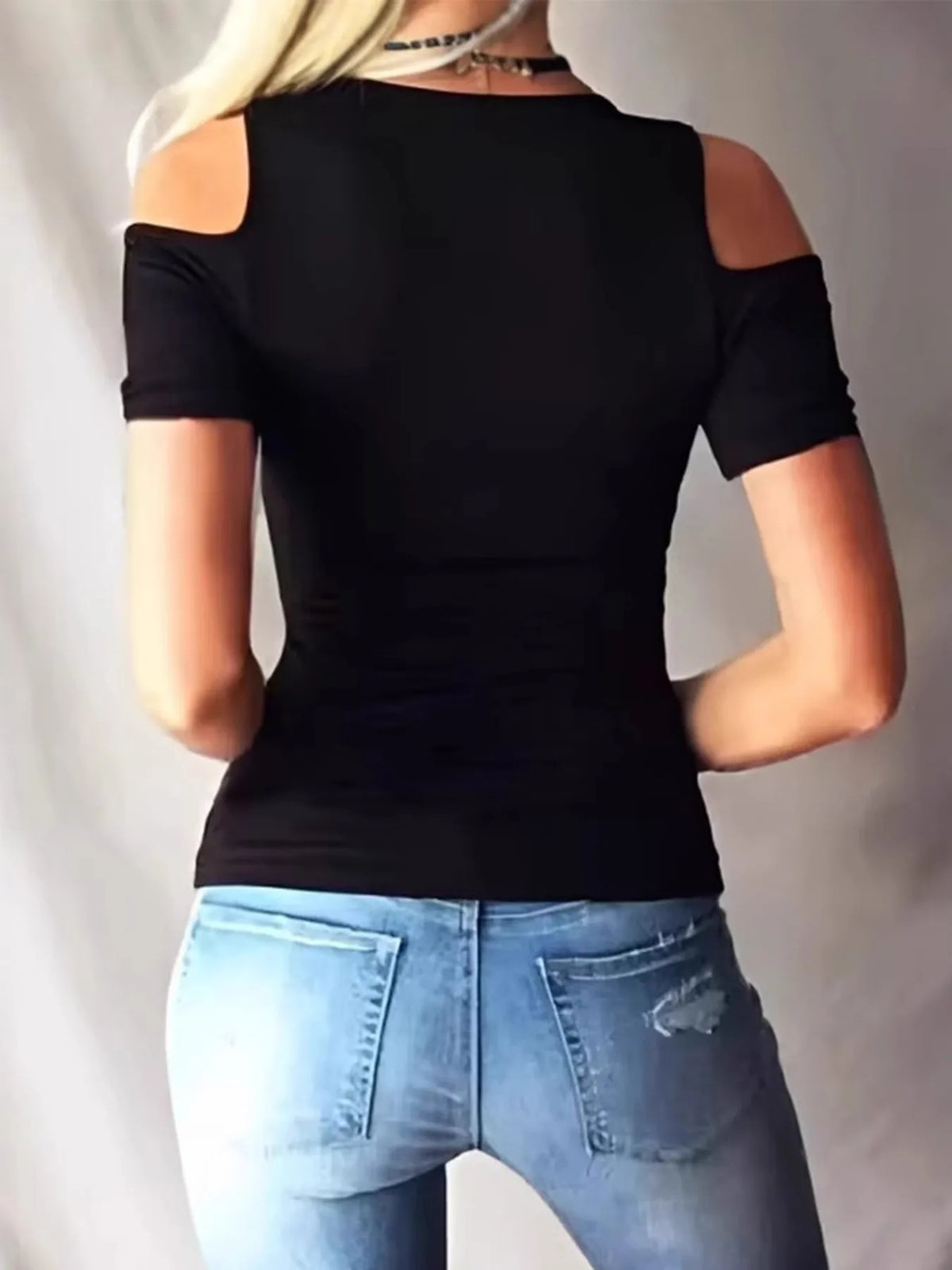 Lace Up Cold Shoulder T-Shirt - Ladyez