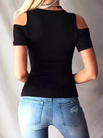 Lace Up Cold Shoulder T-Shirt - Ladyez