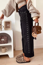 Studded Detail Straight Leg Casual Loose Jeans