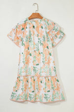 Floral Tie Neck Layered Short Sleeve Dress