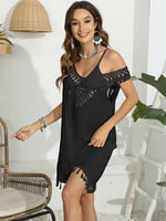 Tassel Scoop Neck Wide Strap Cover-Up - Ladyez