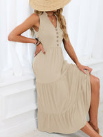 Sleeveless Notched Tiered Midi Dress
