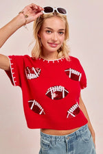 BiBi Gameday Sequin Football Embroidered Stitch Sweater