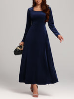 Square Neck Long Sleeve Velvet Dress - Ladyez