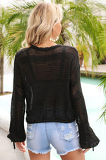 Angel Wings Drawstring Hem Round Neck Cropped Cover Up - Ladyez