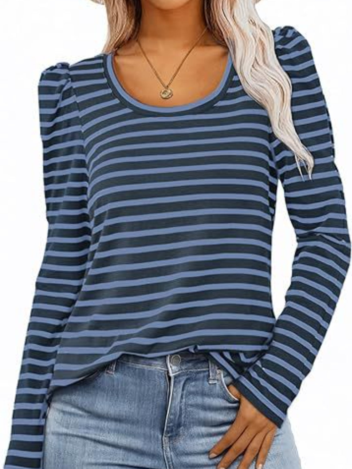 Striped Round Neck Long Sleeve T-Shirt - Ladyez