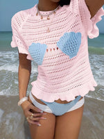 Openwork Ruffled Hem Knit Top