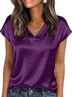 Satin V-Neck Short Sleeve Blouse