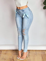 Bow Distressed Skinny Jeans - Ladyez