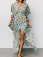 Slit V-Neck Short Sleeve Maxi Dress - Ladyez