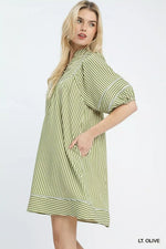 Umgee Striped Puff Sleeve Shift Dress