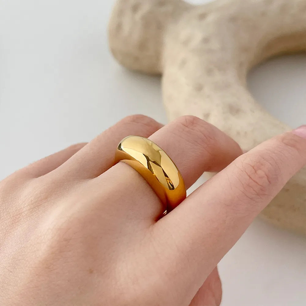 18K Gold Plated Polished Dome Ring - Ladyez