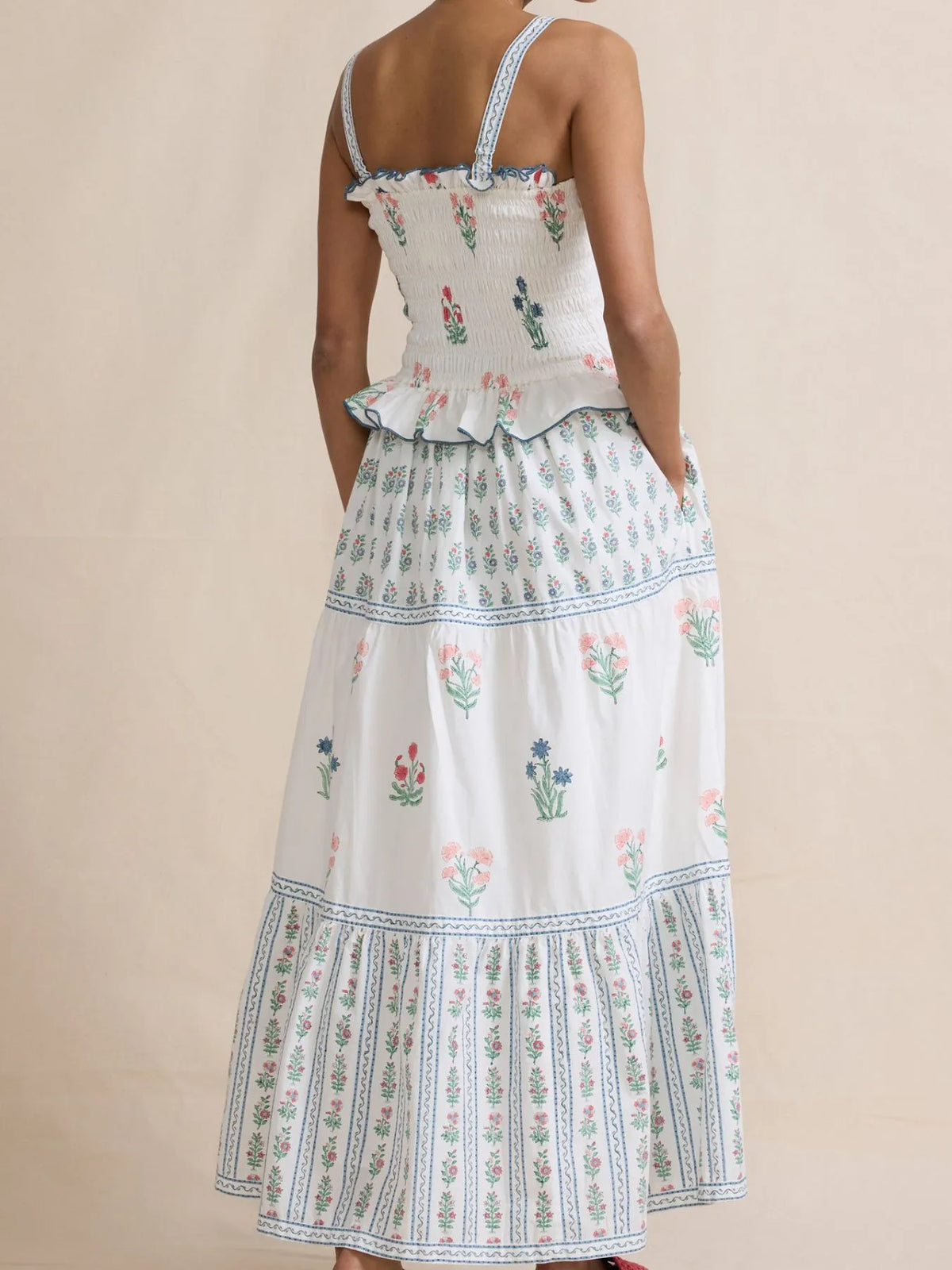Smocked Ruffled Square Neck Maxi Dress