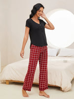 V-Neck Short Sleeve Top and Pants Lounge Set - Ladyez