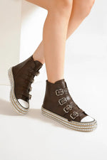 Beast Fashion Multi-Buckle Straps Studded Platform Sneakers - Ladyez
