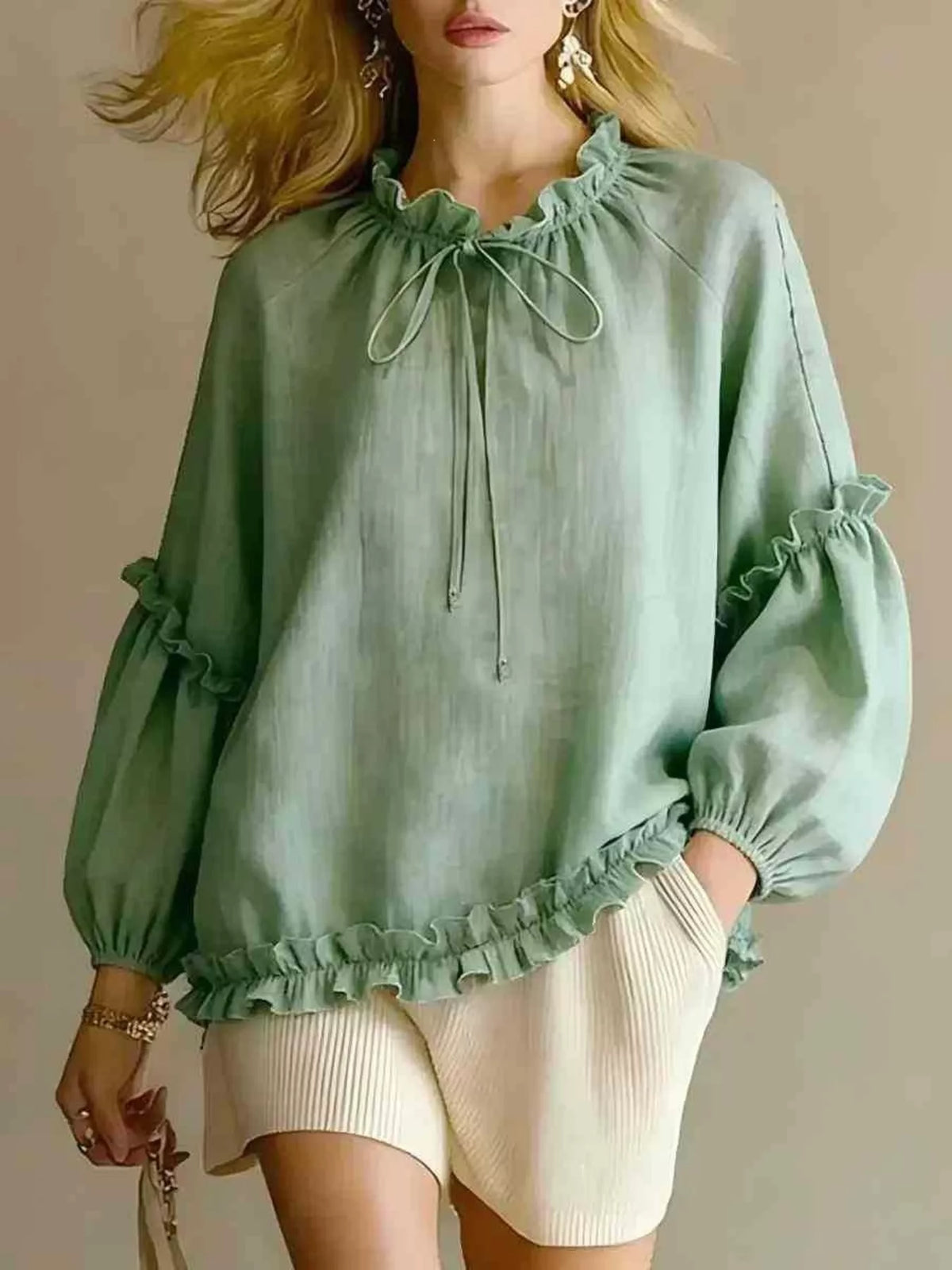 Frill Balloon Sleeve Blouse