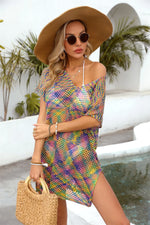 Angel Wings Openwork Contrast Short Sleeve Cover-Up - Ladyez