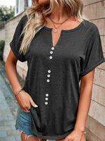 Full Size Decor Button Short Sleeve T-Shirt Plus Size