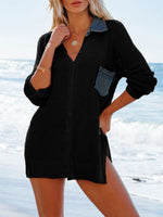 Side Slit Openwork Collared Neck Cover-Up - Ladyez