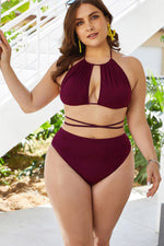 Plus Size Cutout Tied Backless Bikini Set - Ladyez