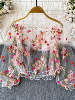 Floral Embroidered Mesh Off-Shoulder Top