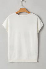 Bow Pattern Knit Short Sleeve Sweater