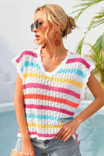 Angel Wings Striped V-Neck Slit Cover Up - Ladyez