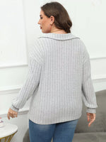 Plus Size Ribbed Knit Polo Collar T-Shirt