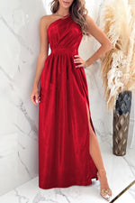 One Shoulder Slit Ruched Maxi Dress - Ladyez