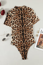 Leopard Half Zip Short Sleeve Bodysuit - Ladyez