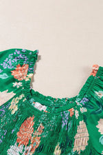 Floral Print Bubble Sleeve Smocked Tiered Midi Dress