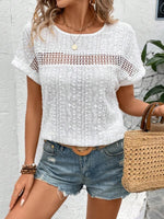 Eyelet Round Neck Short Sleeve Top