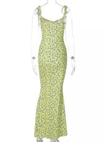 Floral Print Tie Strap Bodycon Maxi Dress