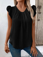 Ivy Lane Ruched Round Neck Cap Sleeve Blouse