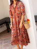 Full Size Printed Half Sleeve Midi Dress Plus Size