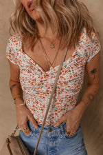 Printed Ruched Short Sleeve Bodysuit