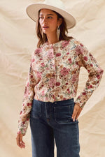 SO ME Floral Print Button Front Sweater Cardigan