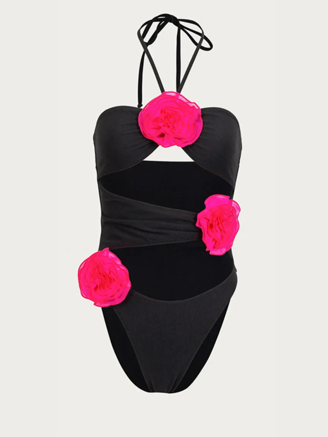 Flower Cutout Halter Neck One-Piece Swimwear - Ladyez