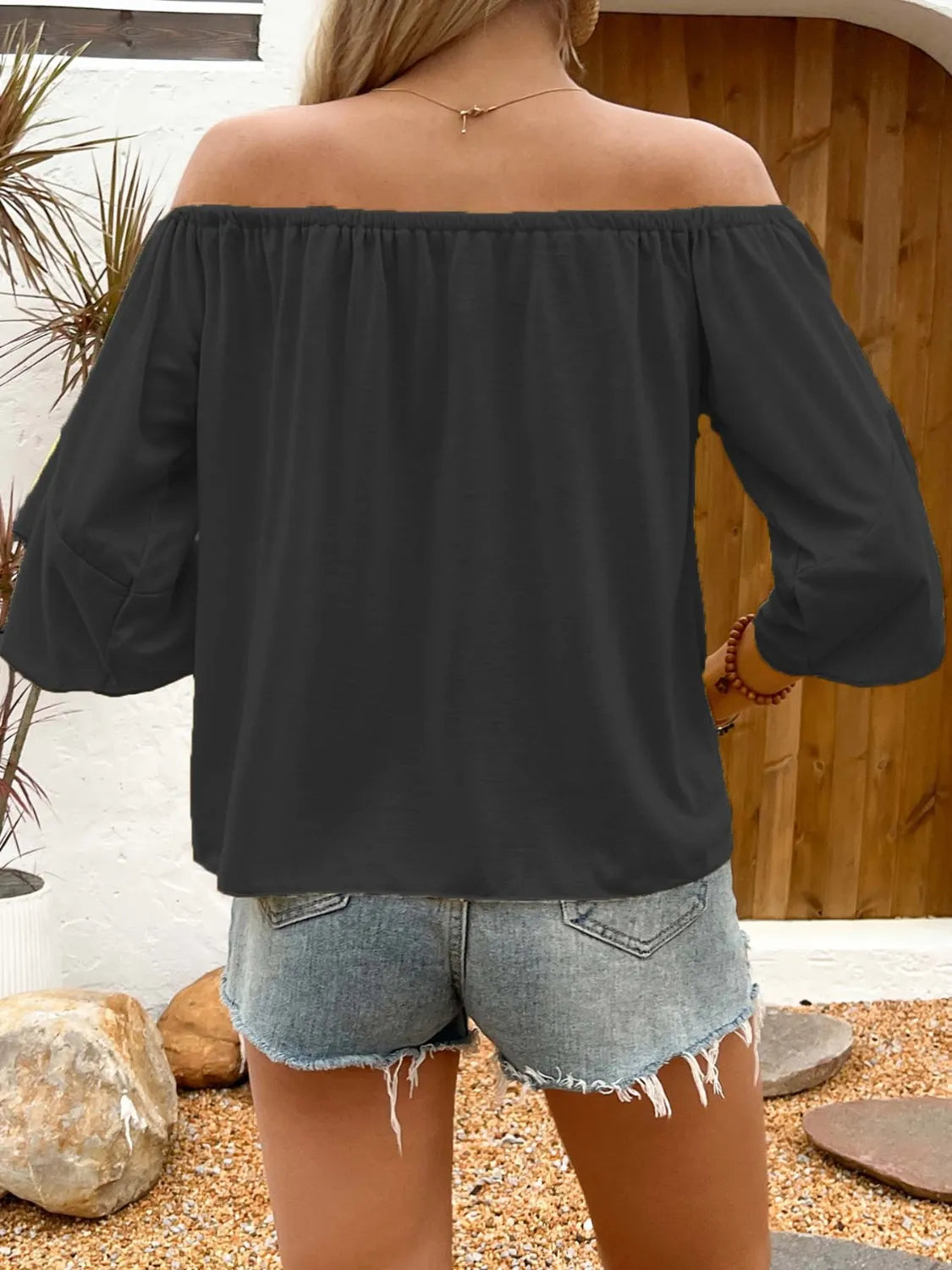 Tied Solid Off-Shoulder Blouse - Ladyez