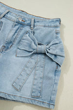 Bow Detail Denim Shorts with Pockets