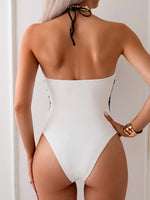 Contrast Cutout Halter Neck One-Piece Swimwear - Ladyez